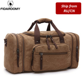 Men Travel Bag Canvas Multifunction Leather Bags Carry on Luggage Bag Men Tote Large Capacity Utility Weekend Overnight Bag