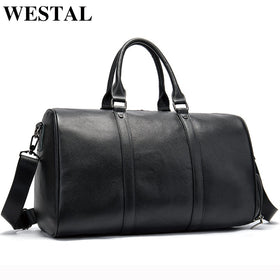 WESTAL men business travel bags leather duffle bag luxury luggage weekend tote suitcase waterproof men's leather overnight bags
