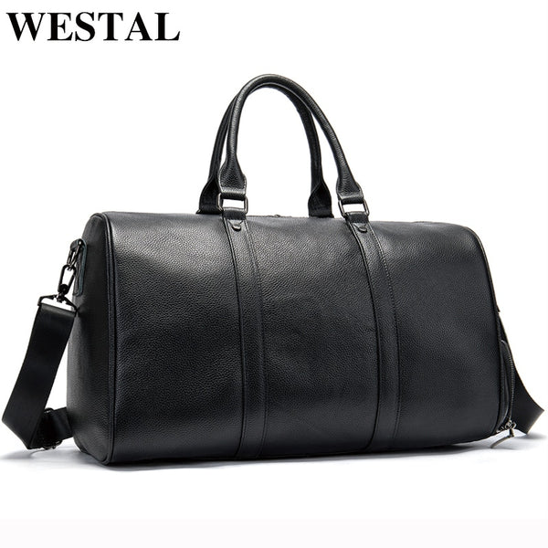 WESTAL men business travel bags leather duffle bag luxury luggage weekend tote suitcase waterproof men's leather overnight bags