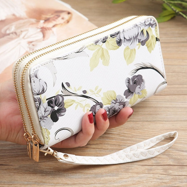 Mara's Dream 2019 Women's Rose Print Wallet Fashion Wild Double Zipper Clutch Bag Multi-card Wallet Purse