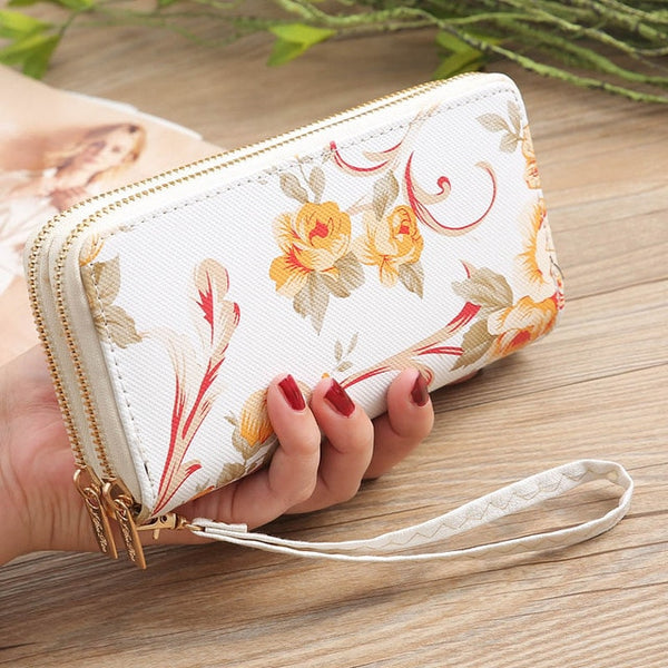 Mara's Dream 2019 Women's Rose Print Wallet Fashion Wild Double Zipper Clutch Bag Multi-card Wallet Purse