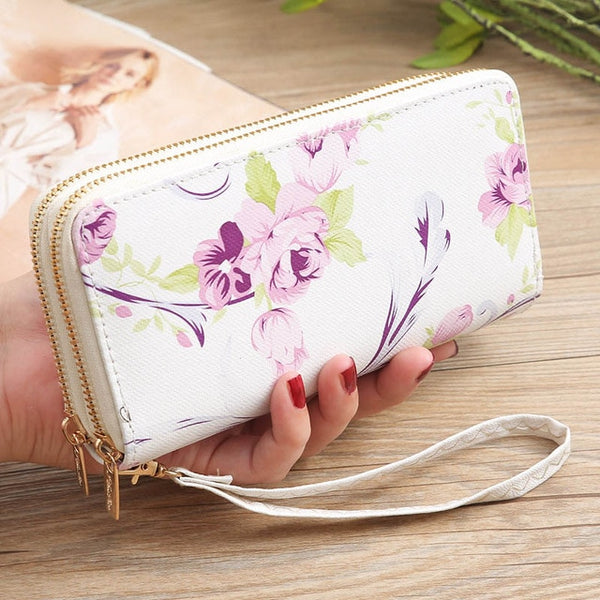 Mara's Dream 2019 Women's Rose Print Wallet Fashion Wild Double Zipper Clutch Bag Multi-card Wallet Purse