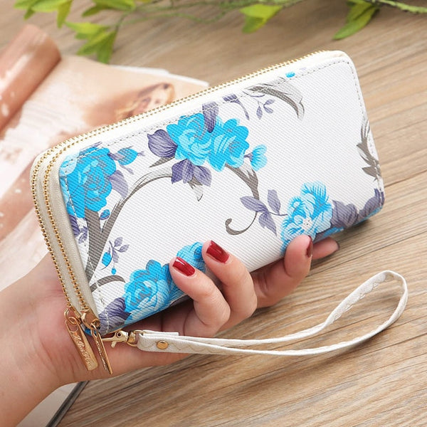 Mara's Dream 2019 Women's Rose Print Wallet Fashion Wild Double Zipper Clutch Bag Multi-card Wallet Purse