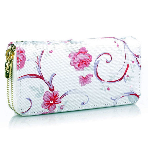 Mara's Dream 2019 Women's Rose Print Wallet Fashion Wild Double Zipper Clutch Bag Multi-card Wallet Purse