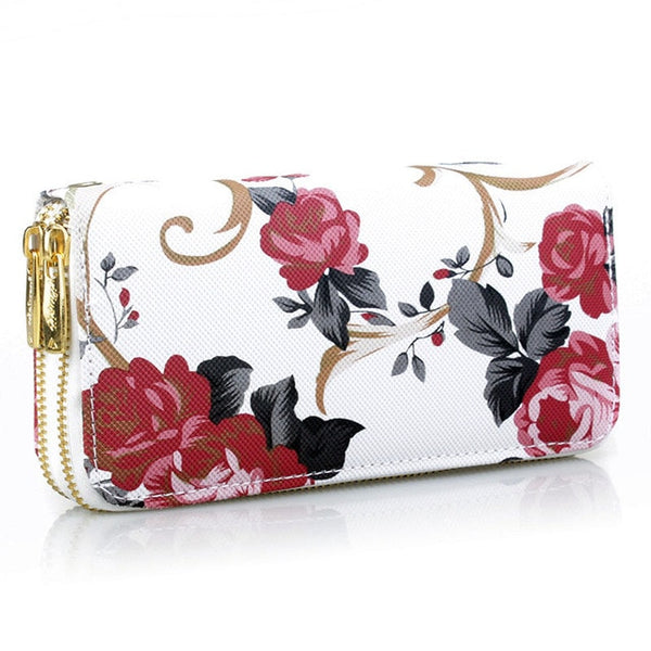 Mara's Dream 2019 Women's Rose Print Wallet Fashion Wild Double Zipper Clutch Bag Multi-card Wallet Purse