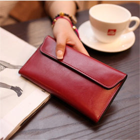 Genuine Leather Women Wallet Long Magnetic Buckle Female Wallet Women Clutch Bags Cow Leather Coin Purse Credit Card Holder