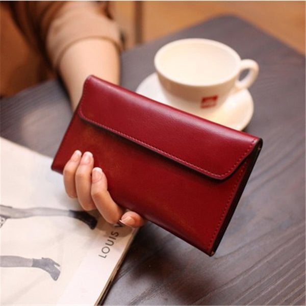 Genuine Leather Women Wallet Long Magnetic Buckle Female Wallet Women Clutch Bags Cow Leather Coin Purse Credit Card Holder
