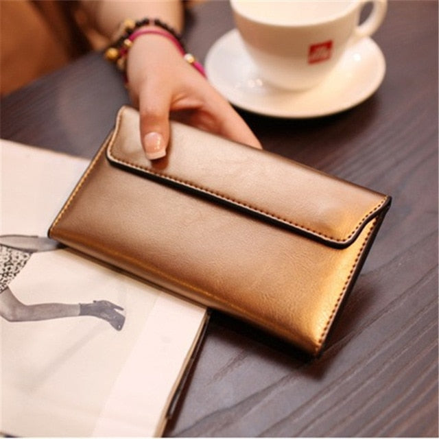 Genuine Leather Women Wallet Long Magnetic Buckle Female Wallet Women Clutch Bags Cow Leather Coin Purse Credit Card Holder