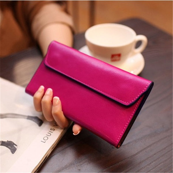 Genuine Leather Women Wallet Long Magnetic Buckle Female Wallet Women Clutch Bags Cow Leather Coin Purse Credit Card Holder