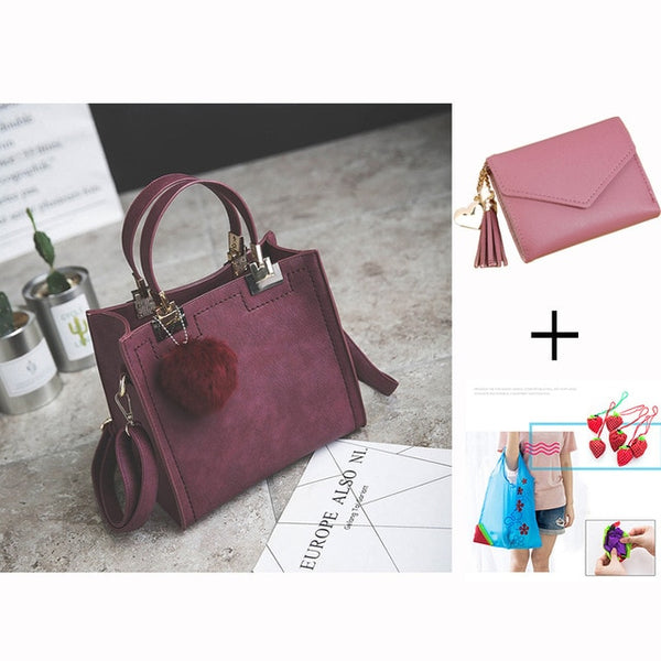 WANGKA handbag women shoulder bag luxury handbags women bags designer High-grade Scrub leather messenger bag Hairball women bag