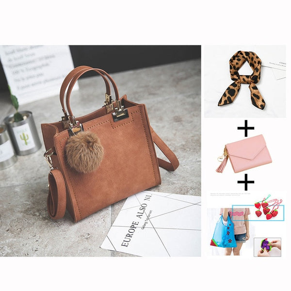 WANGKA handbag women shoulder bag luxury handbags women bags designer High-grade Scrub leather messenger bag Hairball women bag