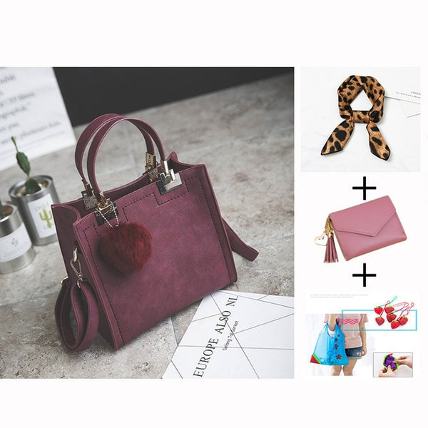 WANGKA handbag women shoulder bag luxury handbags women bags designer High-grade Scrub leather messenger bag Hairball women bag