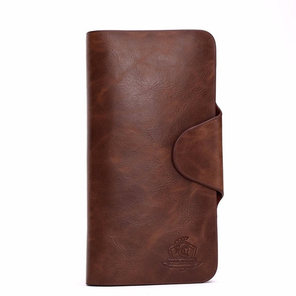 SEVJINK Genuine Leather Men Wallet England Style Long Clutch Wallets Solid Brown Photo Card Holder Purse Vintage Hasp Wallets