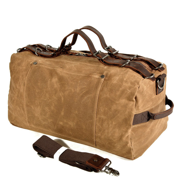 Large Capacity Men Leather Hand Luggage Travel Duffle Carry On Bags Canvas Waxed Weekend Shoulder Multifunctional Overnight Bags