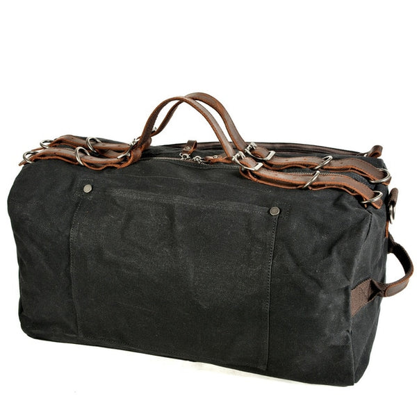 Large Capacity Men Leather Hand Luggage Travel Duffle Carry On Bags Canvas Waxed Weekend Shoulder Multifunctional Overnight Bags