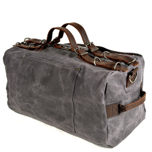 Large Capacity Men Leather Hand Luggage Travel Duffle Carry On Bags Canvas Waxed Weekend Shoulder Multifunctional Overnight Bags