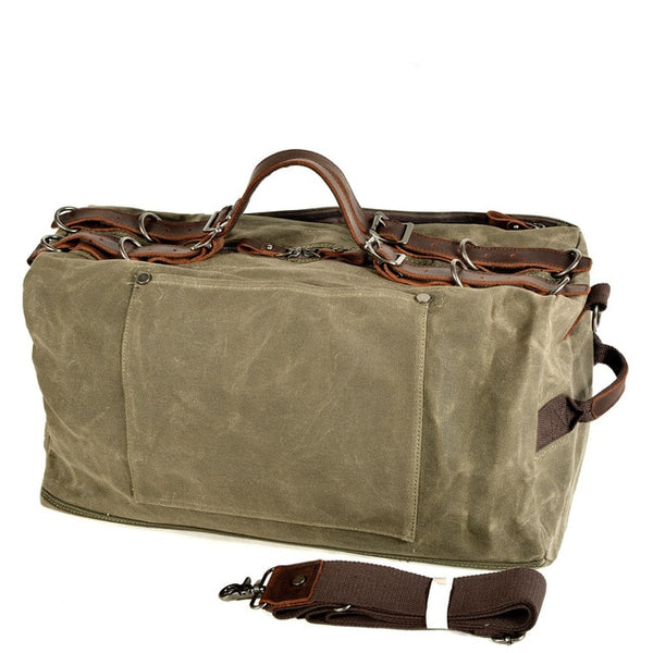 Large Capacity Men Leather Hand Luggage Travel Duffle Carry On Bags Canvas Waxed Weekend Shoulder Multifunctional Overnight Bags