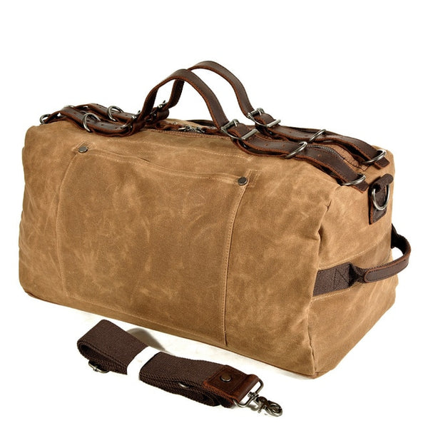 Large Capacity Men Leather Hand Luggage Travel Duffle Carry On Bags Canvas Waxed Weekend Shoulder Multifunctional Overnight Bags