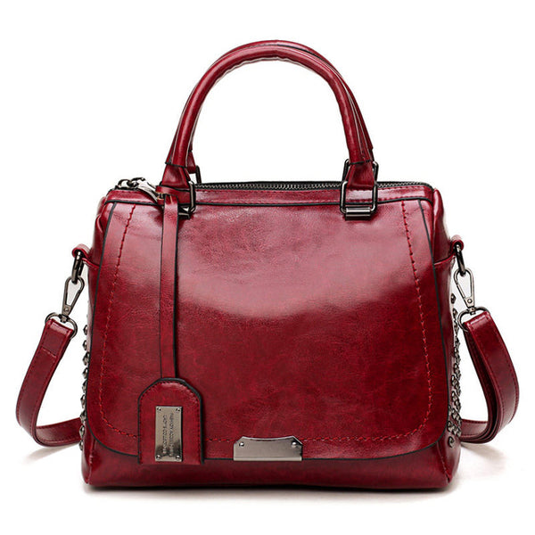 Large Capacity Brand Oil Wax Leather Rivet Boston Bag High Quality Female Crossbody Tote Shouler Bag