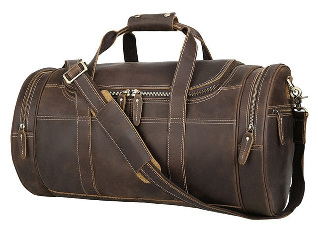 Luufan Genuine Leather Travel Bag For Men Round Shap Duffle Bags For Business Trip Male Weekend Bag Far away Travel Big Handbag