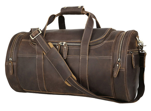 Luufan Genuine Leather Travel Bag For Men Round Shap Duffle Bags For Business Trip Male Weekend Bag Far away Travel Big Handbag