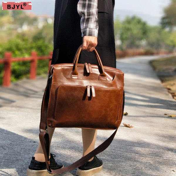 BJYL Retro Women briefcase female computer bag multi-layered fashion shoulder Messenger bag art business laptop crossbody bags