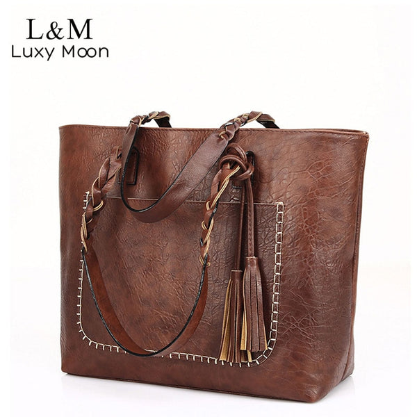 Vintage Handbag Women Brown Leather Shoulder Bag Ladies Retro Tote Large PU Handbags bolso 2019 Fashion Big Black Bags XA540D