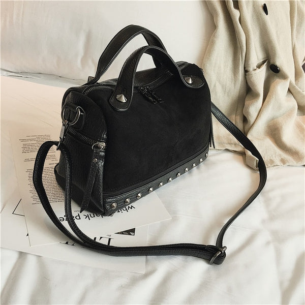 Herald Fashion Nubuck Leather Hand Bags Female Top-handle Bags Rivet Large Women Shoulder Bags Ladies' Motorcycle Vintage Bag