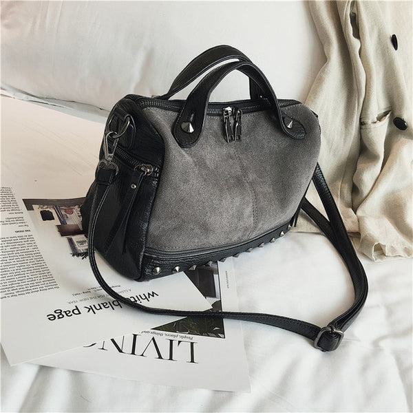Herald Fashion Nubuck Leather Hand Bags Female Top-handle Bags Rivet Large Women Shoulder Bags Ladies' Motorcycle Vintage Bag