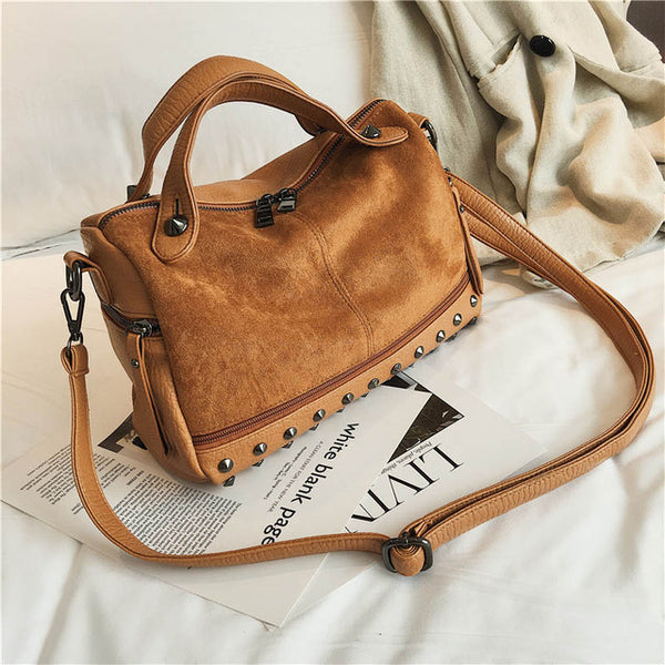 Herald Fashion Nubuck Leather Hand Bags Female Top-handle Bags Rivet Large Women Shoulder Bags Ladies' Motorcycle Vintage Bag