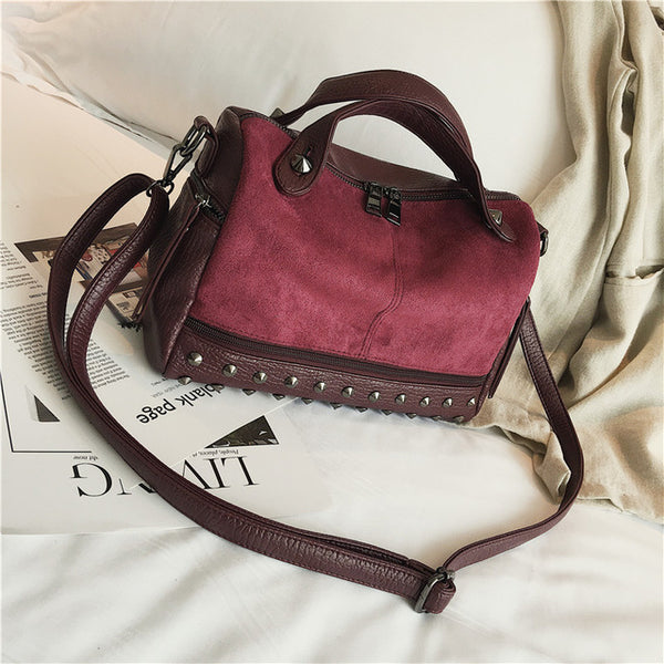 Herald Fashion Nubuck Leather Hand Bags Female Top-handle Bags Rivet Large Women Shoulder Bags Ladies' Motorcycle Vintage Bag
