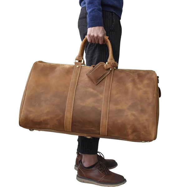 Big capacity genuine leather Man travel bag durable crazy horse leather travel duffel Real leather large shoulder weekend bag