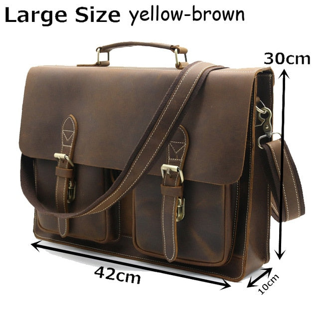Top Grade Male Men's Vintage Real Crazy Horse Leather Briefcase Messenger Shoulder Portfolio Laptop Bag Case Office Handbag 1061
