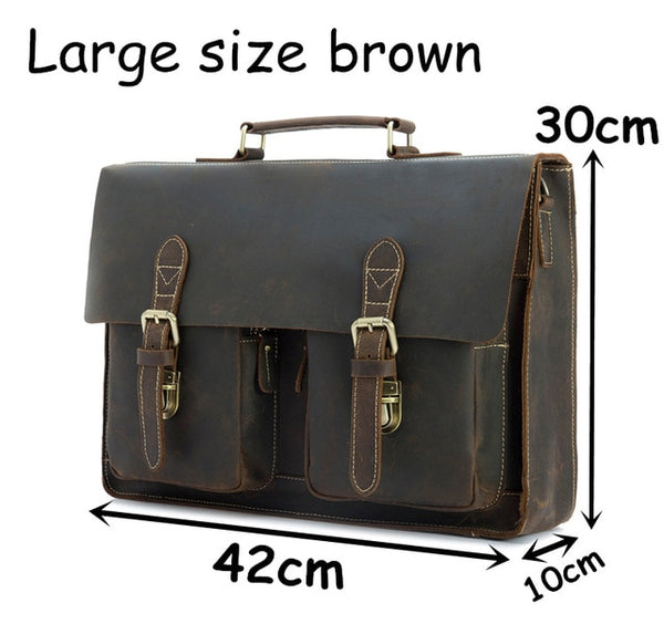 Top Grade Male Men's Vintage Real Crazy Horse Leather Briefcase Messenger Shoulder Portfolio Laptop Bag Case Office Handbag 1061
