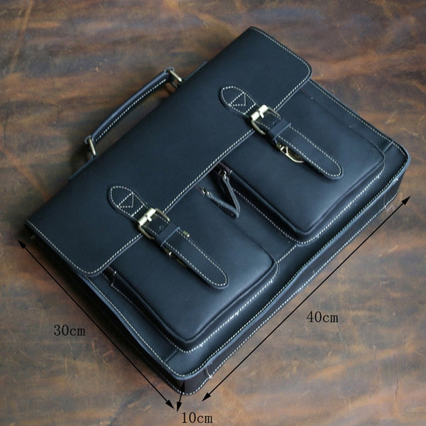 Top Grade Male Men's Vintage Real Crazy Horse Leather Briefcase Messenger Shoulder Portfolio Laptop Bag Case Office Handbag 1061