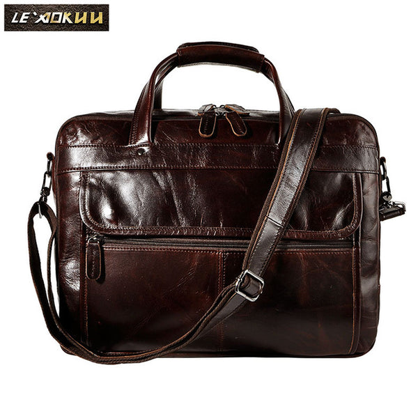 Top Quality Men Real Leather Antique Style Briefcase Business 15.6" Laptop Cases Attache Messenger Bags Portfolio B1001