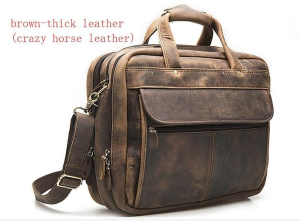 Top Quality Men Real Leather Antique Style Briefcase Business 15.6" Laptop Cases Attache Messenger Bags Portfolio B1001