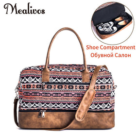 Mealivos 2017 Fashion Canvas large  Weekender Women Bag Overnight Travel bag Carry On Duffel with Shoe Pouch Duffel Bags