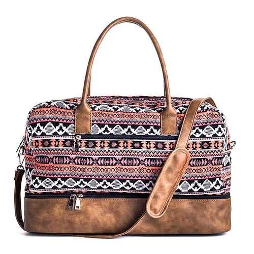 Mealivos 2017 Fashion Canvas large  Weekender Women Bag Overnight Travel bag Carry On Duffel with Shoe Pouch Duffel Bags
