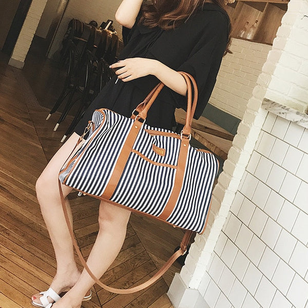 JXSLTC Canvas Leather Women Travel Bag women Travel Duffel Bags Tote Large Weekend Bag Overnight Carry on Luggage Shoulder Bags.