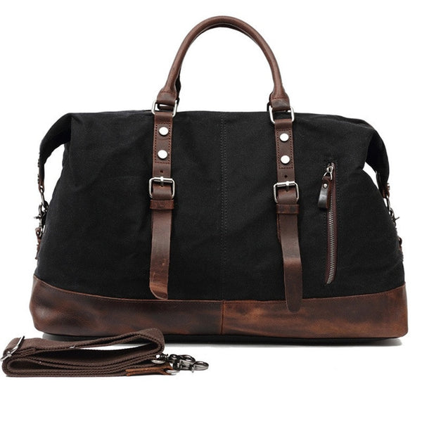 Waterproof Canvas with Leather Big Travel Bags Vintage Military Duffle Handbag Carry on Traveling Large Luggage Tote Bag Weekend