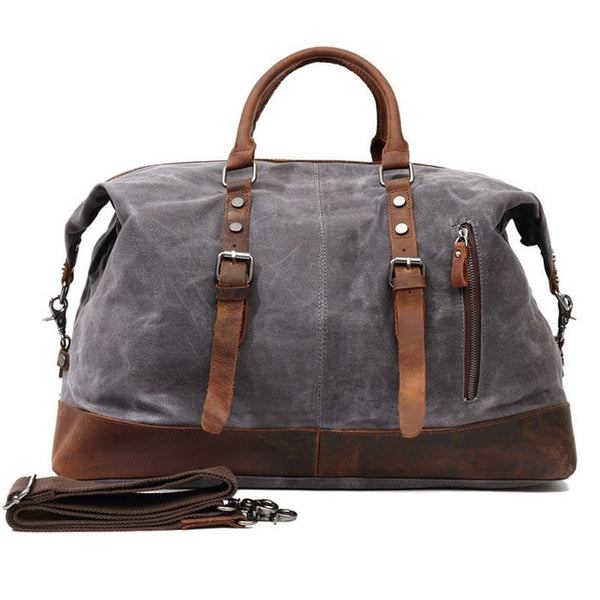 Waterproof Canvas with Leather Big Travel Bags Vintage Military Duffle Handbag Carry on Traveling Large Luggage Tote Bag Weekend