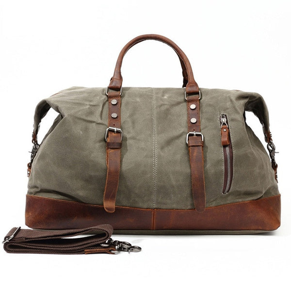 Waterproof Canvas with Leather Big Travel Bags Vintage Military Duffle Handbag Carry on Traveling Large Luggage Tote Bag Weekend