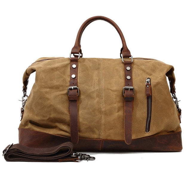 Waterproof Canvas with Leather Big Travel Bags Vintage Military Duffle Handbag Carry on Traveling Large Luggage Tote Bag Weekend