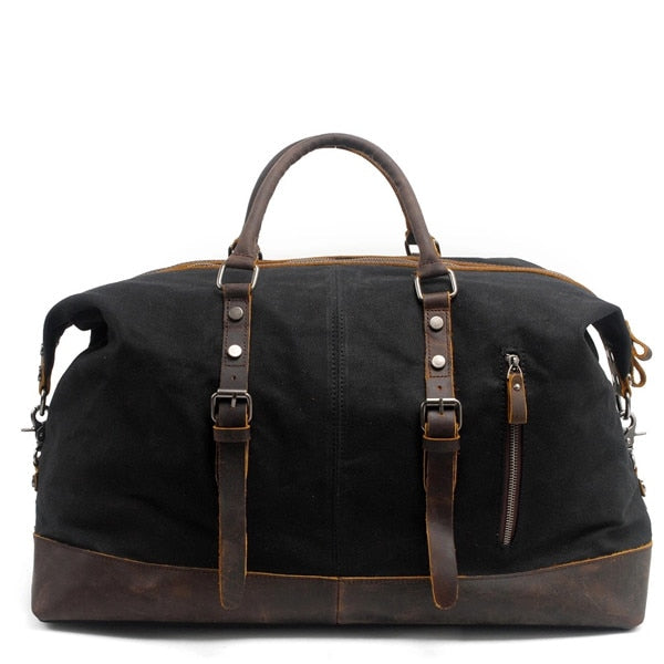 MCO Vintage Waxed Canvas Men Travel Duffel Large Capacity Oiled Leather Military Weekend Bag Basic Holdall Tote Overnight Bags