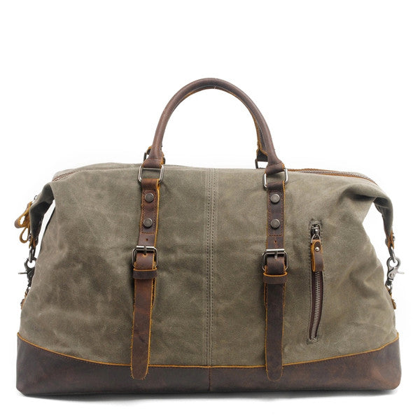 MCO Vintage Waxed Canvas Men Travel Duffel Large Capacity Oiled Leather Military Weekend Bag Basic Holdall Tote Overnight Bags