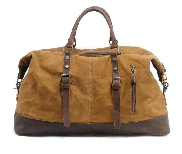 MCO Vintage Waxed Canvas Men Travel Duffel Large Capacity Oiled Leather Military Weekend Bag Basic Holdall Tote Overnight Bags