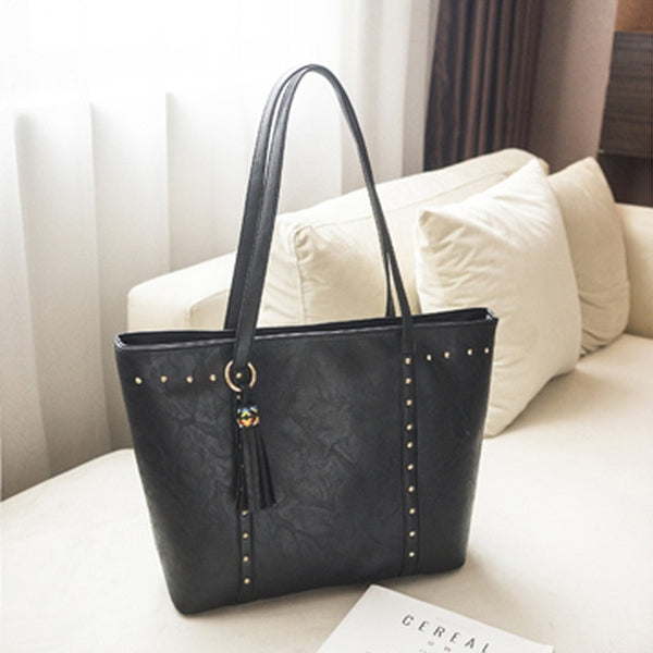 Rivet PU Leather Women Handbag Casual Tassel Women Shoulder Bag