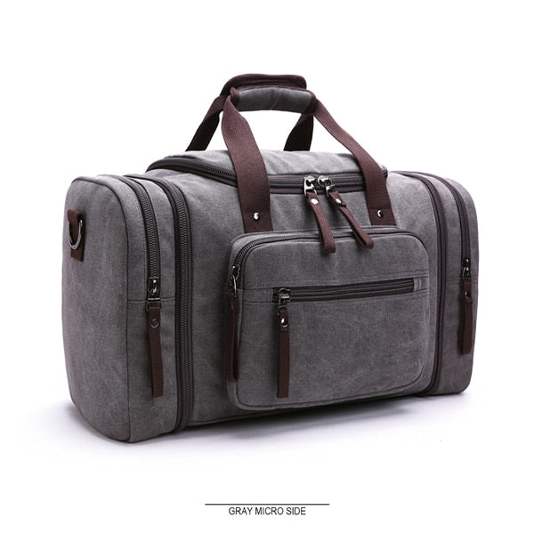 Men Travel Bag Canvas Multifunction Leather Bags Carry on Luggage Bag Men Tote Large Capacity Utility Weekend Overnight Bag