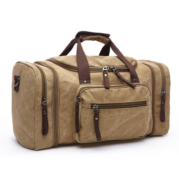 Men Travel Bag Canvas Multifunction Leather Bags Carry on Luggage Bag Men Tote Large Capacity Utility Weekend Overnight Bag